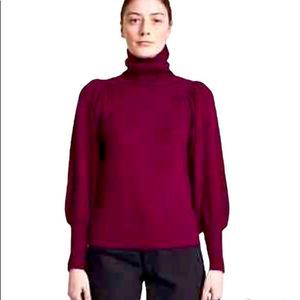 New w/o tags Apiece apart dewy turtleneck burgundy puff sleeve wool/silk small